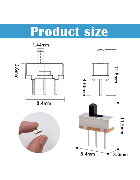 Interruptor Deslizante Tnuocke 3mm 100 Pcs SPDT 1P2T DC 50V Interruptor Deslizante Tnuocke 3mm 100 Pcs SPDT 1P2T DC 50V