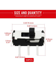 Interruptor Micro Deslizante Vertical DPDT 50 Pcs WMYCONGCONG 2