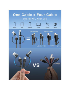 Cable de carga 4 en 1 XUDUO 0.91m USB C Lightning 60W 2