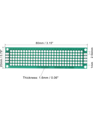 Placas de Prototipado PCB MECCANIXITY 20x80mm Paquete de 20