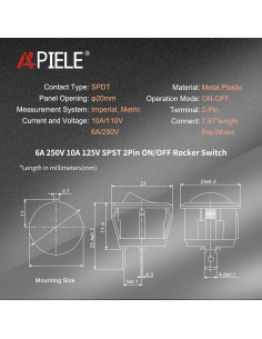 Interruptor Basculante ON/OFF APIELE KCD1 5 Pcs 6A 250V 2