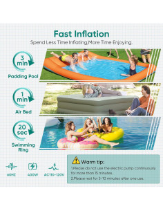 Bomba de Aire Eléctrica MAACLOUD 8605 400W Inflador Rápido 2