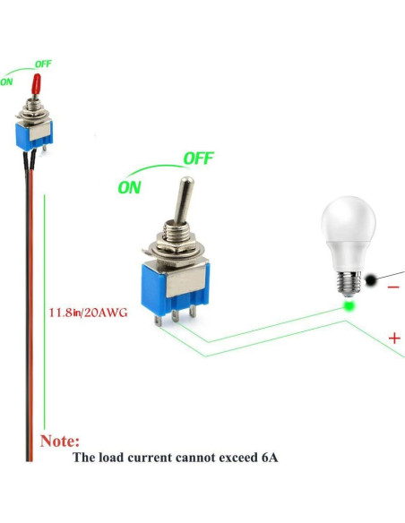 Interruptor de Palanca VONVOFF SPST 3A 250VAC Pre-cableado 10pcs