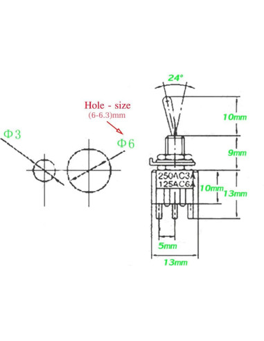 Interruptor de Palanca VONVOFF SPST 3A 250VAC Pre-cableado 10pcs
