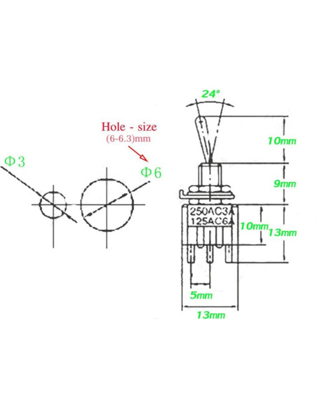 Interruptor de Palanca VONVOFF SPST 3A 250VAC Pre-cableado 10pcs