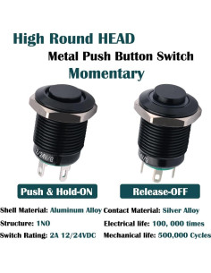 Interruptor Momentáneo DMWD 12mm IP66 Rojo 2 Piezas 2