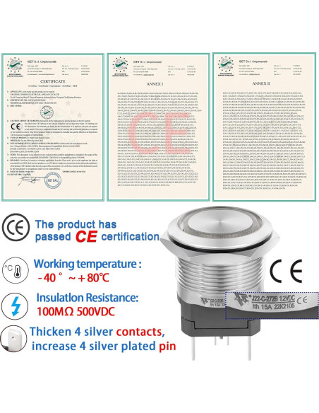 Interruptor de Botón de Presión ZJWZJH 15A 12V IP67 Acero Inoxidable