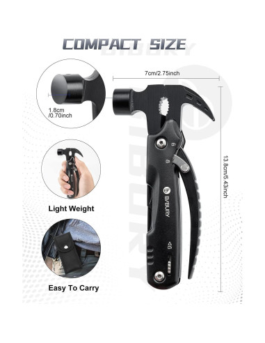 BIBURY Martillo Multiherramienta 12 en 1 Acero Inoxidable