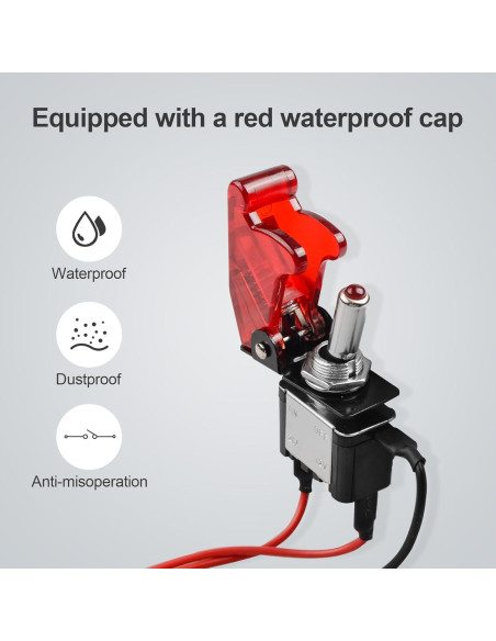 Interruptor de Palanca DC 20A 12V Minyu con LED Rojo y Tapa Impermeable