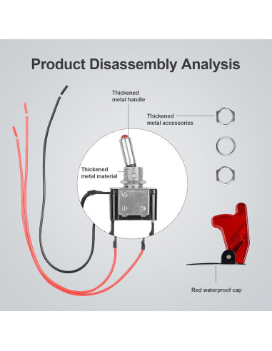 Interruptor de Palanca DC 20A 12V Minyu con LED Rojo y Tapa Impermeable