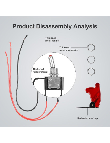 Interruptor de Palanca DC 20A 12V Minyu con LED Rojo y Tapa Impermeable