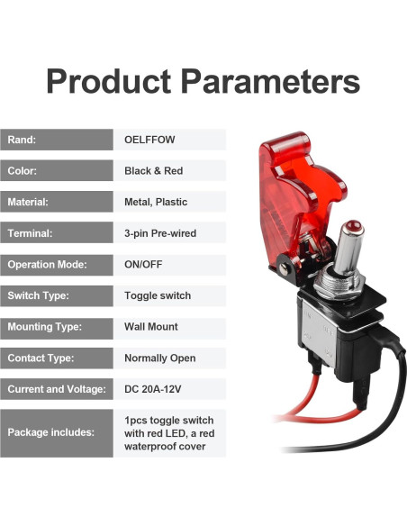Interruptor de Palanca DC 20A 12V Minyu con LED Rojo y Tapa Impermeable