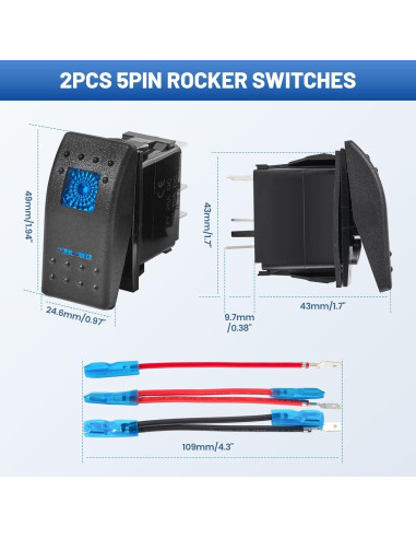 Interruptor de Palanca Anina 5 Pin SPST 20A 12V LED Azul IP65