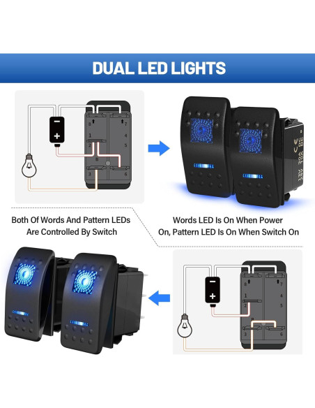 Interruptor de Palanca Anina 5 Pin SPST 20A 12V LED Azul IP65