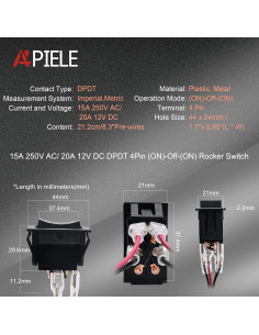 Interruptor Momentáneo Inversor de Polaridad APIELE 4 Pines 20A 12V 2