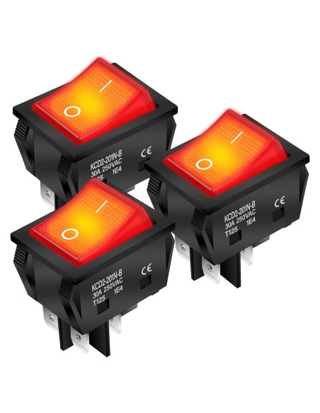 Interruptor Rocker DPST 30A DaierTek KCD2 Rojo 110-250V