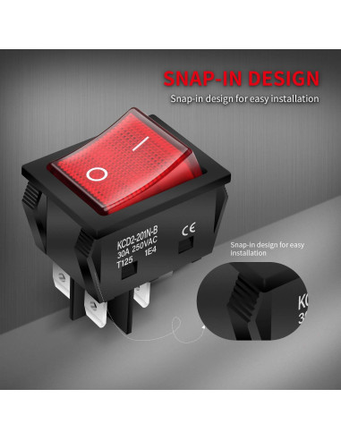 Interruptor Rocker DPST 30A DaierTek KCD2 Rojo 110-250V