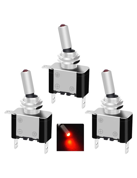 Interruptor de Palanca Iluminado Twidec 12V 20A Rojo 3 Pcs