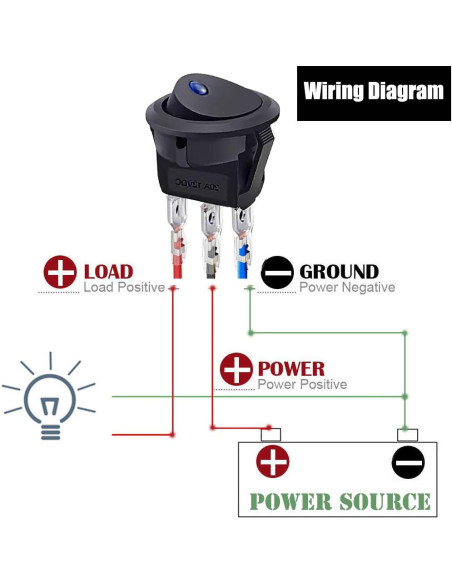 10 Interruptores Rocker Redondos 12V QOFOWIN SPST 3 Pin Azul