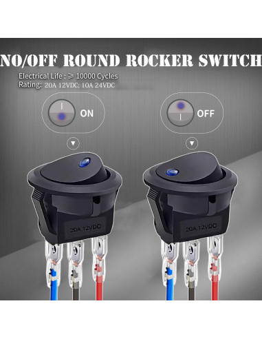10 Interruptores Rocker Redondos 12V QOFOWIN SPST 3 Pin Azul