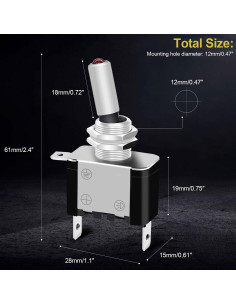 Interruptor de Palanca Iluminado Twidec 12V 20A Rojo 3 Pcs 2
