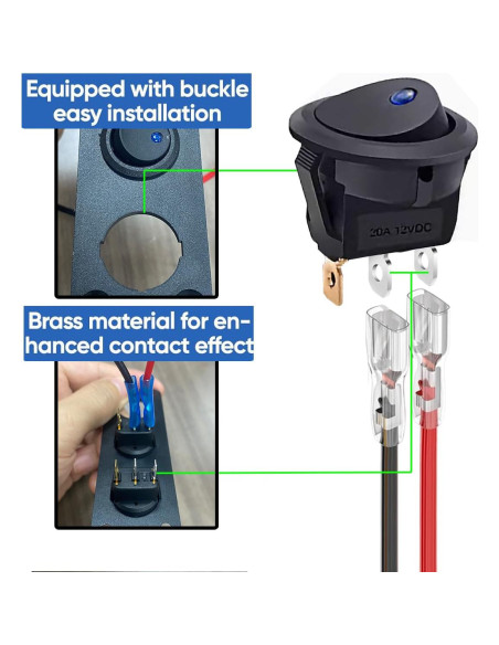 10 Interruptores Rocker Redondos 12V QOFOWIN SPST 3 Pin Azul