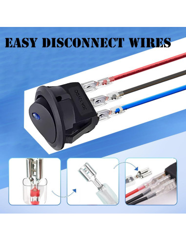 10 Interruptores Rocker Redondos 12V QOFOWIN SPST 3 Pin Azul