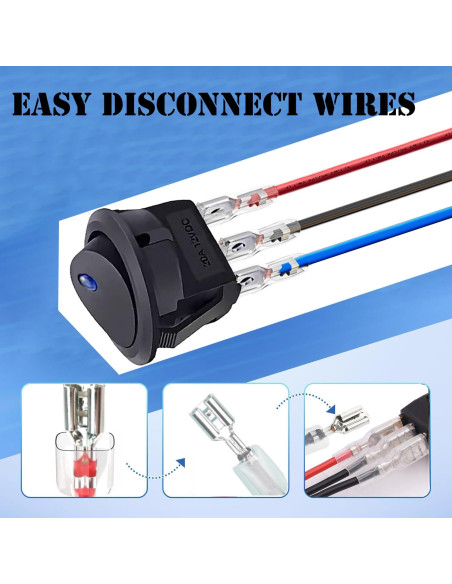 10 Interruptores Rocker Redondos 12V QOFOWIN SPST 3 Pin Azul