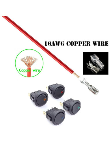 10 Interruptores Rocker Redondos 12V QOFOWIN SPST 3 Pin Azul