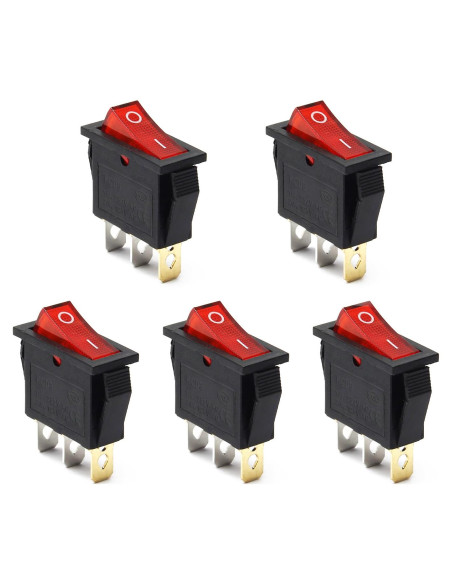 5 Pcs Interruptor Rocker On/Off 3 Pines 12V 250V 15A Rojo