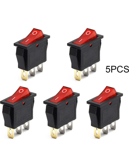 5 Pcs Interruptor Rocker On/Off 3 Pines 12V 250V 15A Rojo