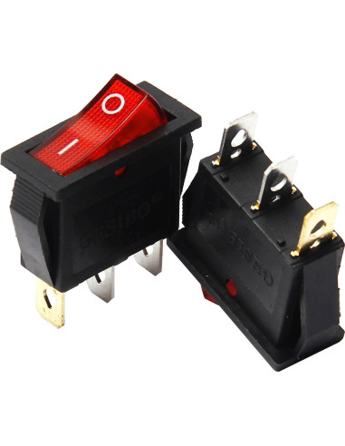 5 Pcs Interruptor Rocker On/Off 3 Pines 12V 250V 15A Rojo