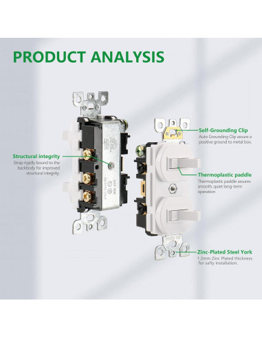 Interruptor de Luz Doble Palanca Wengart BAK-006 15A 120V