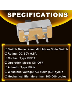 40PCS Interruptores Deslizantes Mini Micro SPDT 4mm ON/OFF 2