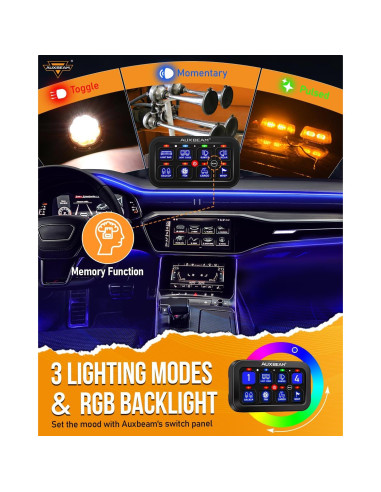 Panel de Interruptores Auxbeam RB80 RGB 8 Gang 60A Impermeable