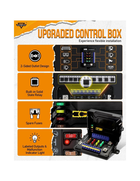 Panel de Interruptores Auxbeam RB80 RGB 8 Gang 60A Impermeable