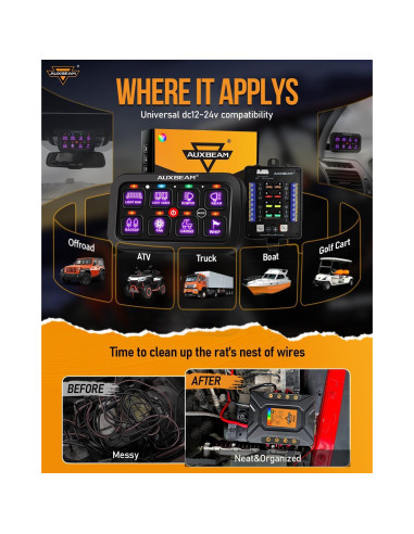 Panel de Interruptores Auxbeam RB80 RGB 8 Gang 60A Impermeable