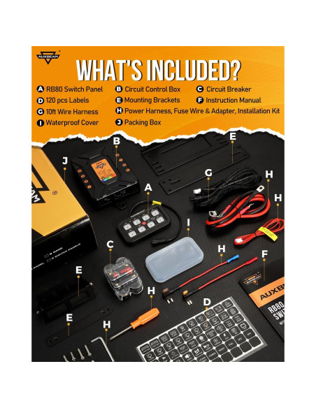 Panel de Interruptores Auxbeam RB80 RGB 8 Gang 60A Impermeable