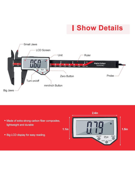Calibrador Digital Adoric 0-15.24 cm Pantalla LCD IP54