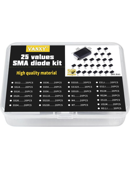 Kits de Diodos Rectificadores SMA 25 Valores 500 Pcs