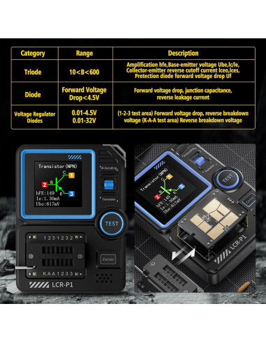 Probador de Transistores LCR-P1 Multifuncional con Pantalla Color