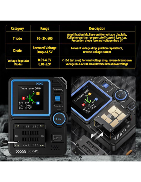 Probador de Transistores LCR-P1 Multifuncional con Pantalla Color