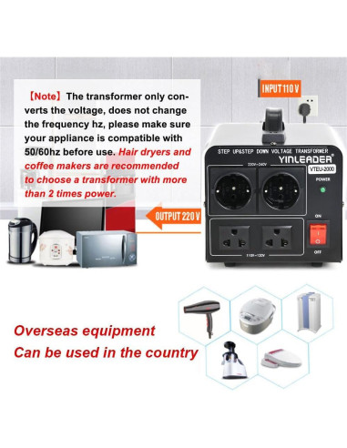 Transformador Convertidor de Voltaje 2000W Yinleader 110/220V