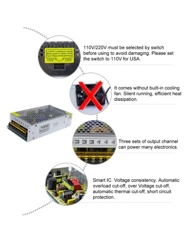 Fuente de Poder DC 5V 40A ALITOVE 200W Adaptador 110V/220V