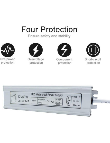 Fuente de Alimentación LED inShareplus 60W IP67 12V 5A