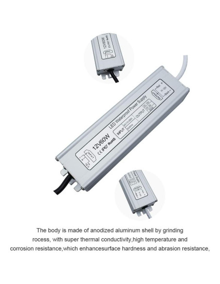 Fuente de Alimentación LED inShareplus 60W IP67 12V 5A