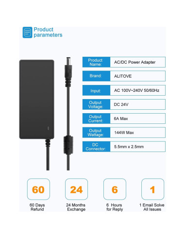 Adaptador de Fuente de Poder ALITOVE 24V 6A 144W DC