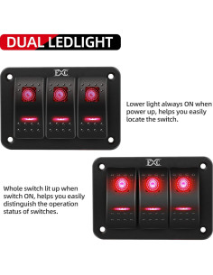 Panel de Aluminio 3 Gang FXC Rojo con Interruptores ON/OFF LED 2