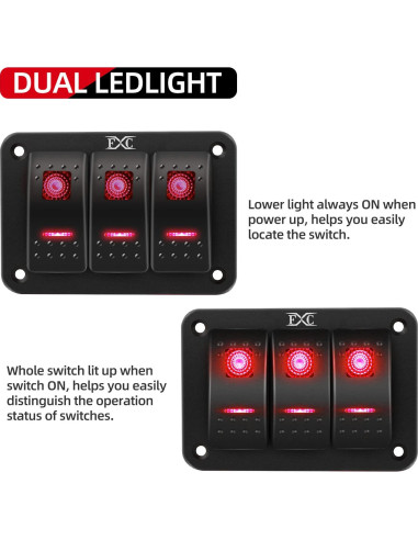 Panel de Aluminio 3 Gang FXC Rojo con Interruptores ON/OFF LED