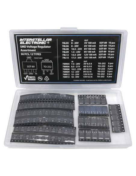 Surtido Reguladores de Voltaje SMD 5V a 15V 90 pcs Interstellar